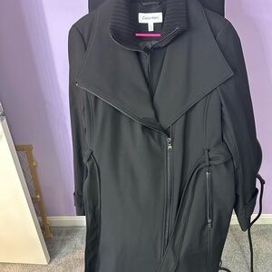 Calvin Klein Women's Black Asymmetrical Zip Trench Coat
